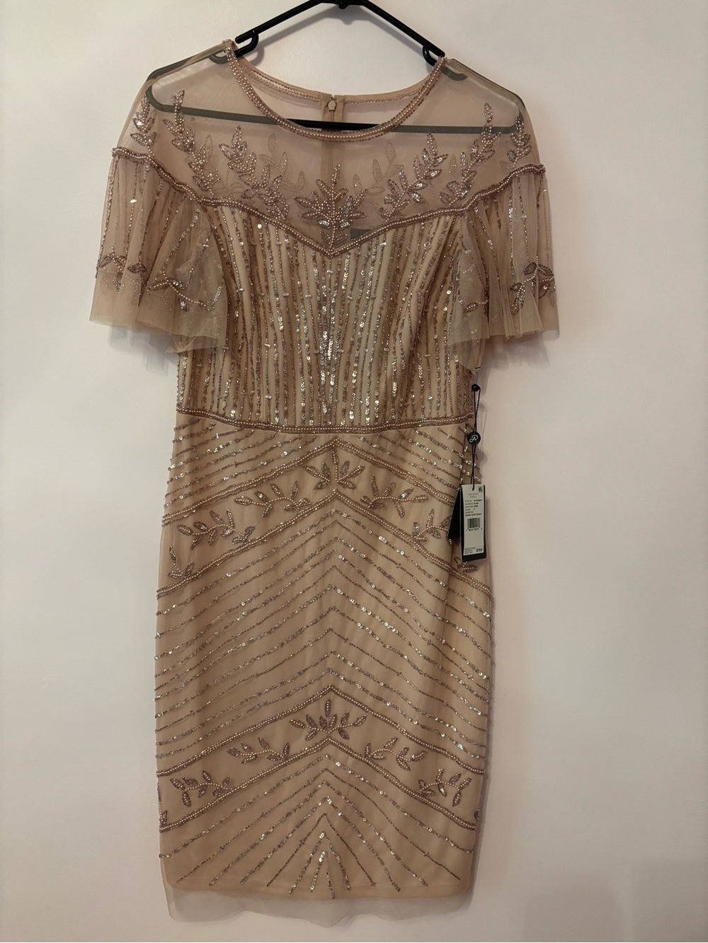 Adrianna Papell Blush Beaded Midi Dress Size 8